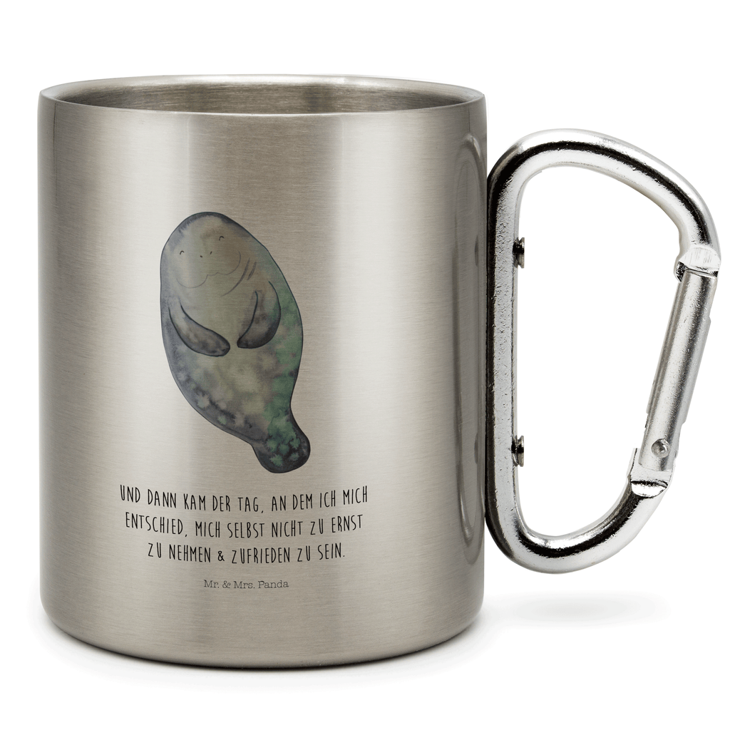 Edelstahlbecher Seekuh happy Edelstahltasse, Karabiner, Edelstahlbecher, Outdoor, Camping, Tasse, Becher, Meerestiere, Meer, Urlaub, Seekuh, Seekühe, Selbstliebe, Respekt, Neuanfang, Neustart, Achtsamkeit, Zufrieden, Liebeskummer, Freundin