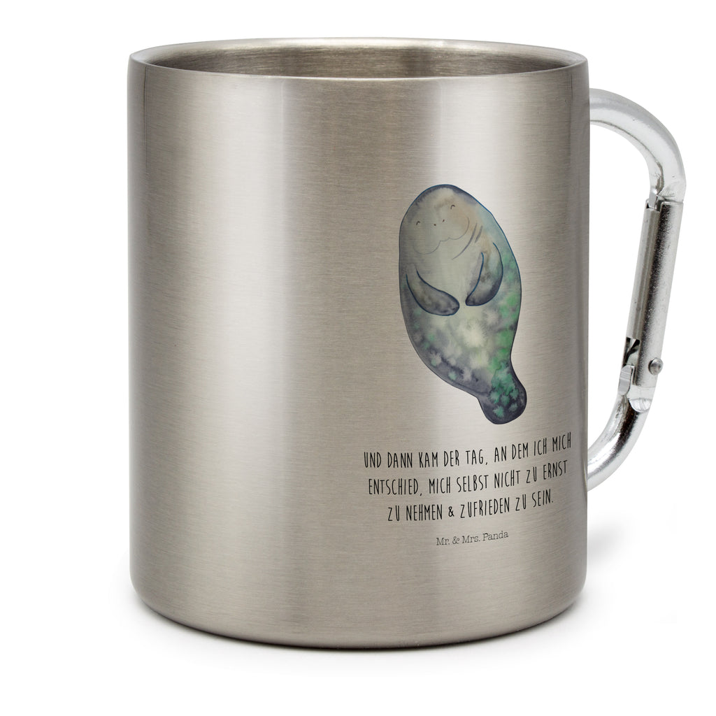 Edelstahlbecher Seekuh happy Edelstahltasse, Karabiner, Edelstahlbecher, Outdoor, Camping, Tasse, Becher, Meerestiere, Meer, Urlaub, Seekuh, Seekühe, Selbstliebe, Respekt, Neuanfang, Neustart, Achtsamkeit, Zufrieden, Liebeskummer, Freundin