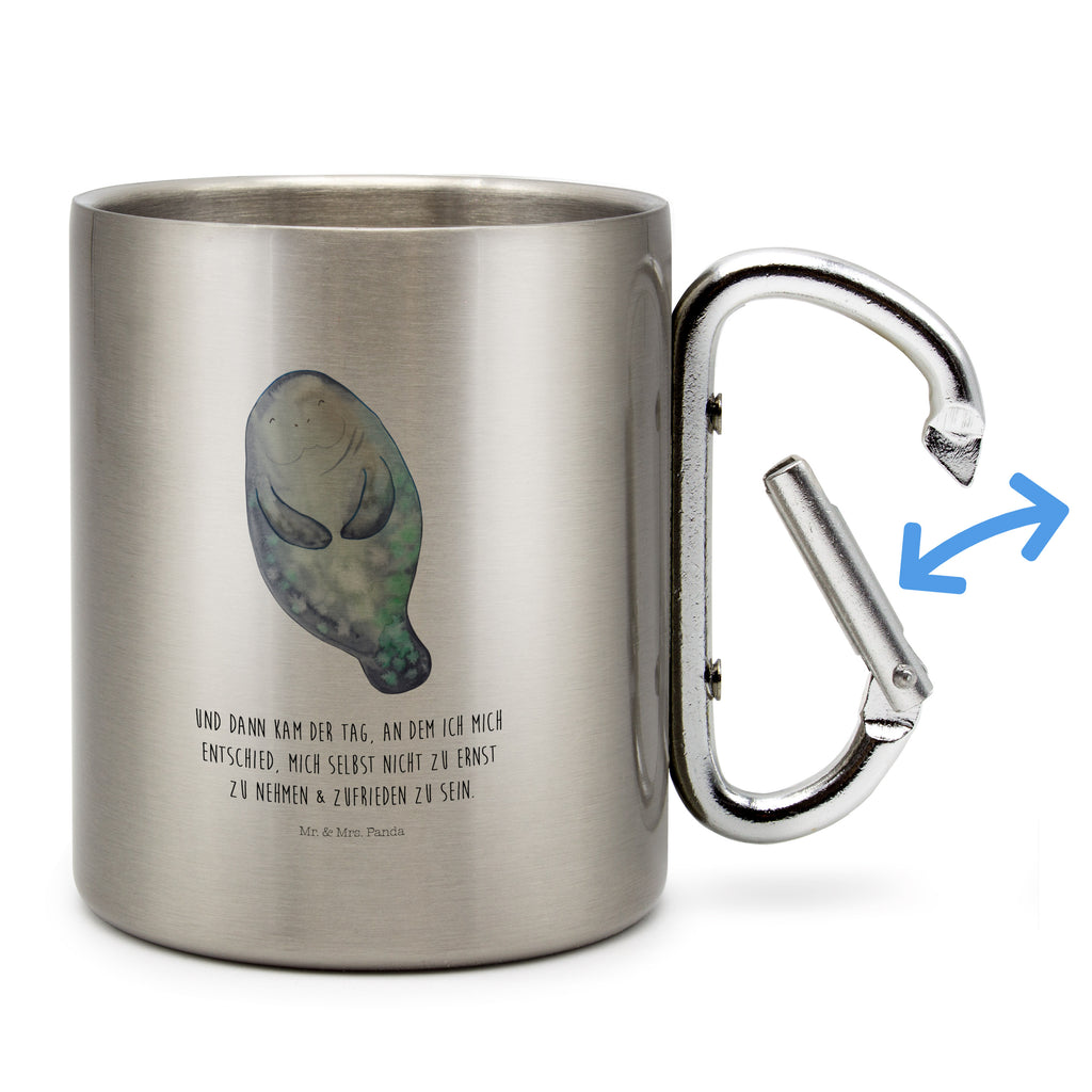 Edelstahlbecher Seekuh happy Edelstahltasse, Karabiner, Edelstahlbecher, Outdoor, Camping, Tasse, Becher, Meerestiere, Meer, Urlaub, Seekuh, Seekühe, Selbstliebe, Respekt, Neuanfang, Neustart, Achtsamkeit, Zufrieden, Liebeskummer, Freundin