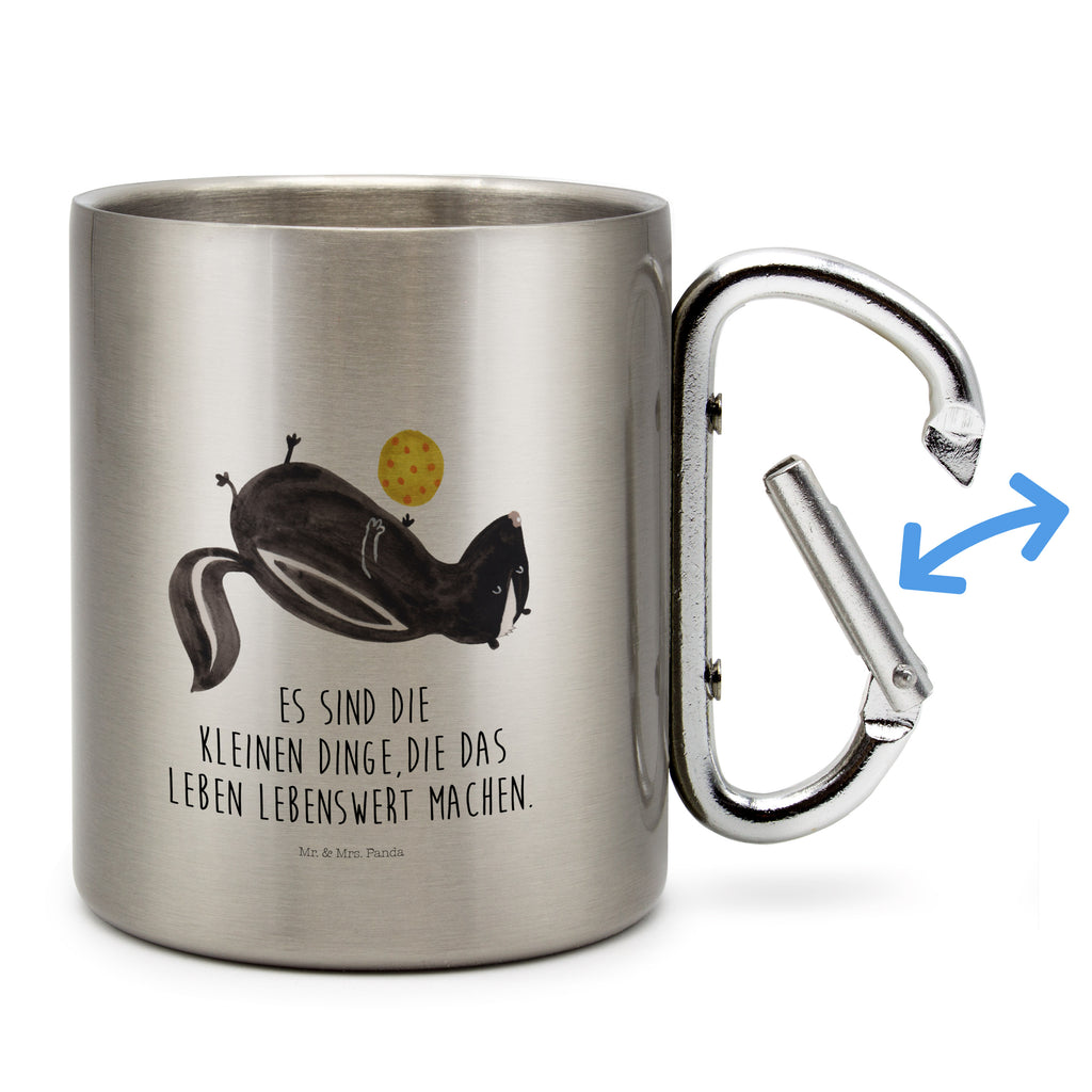 Edelstahlbecher Stinktier Ball Edelstahltasse, Karabiner, Edelstahlbecher, Outdoor, Camping, Tasse, Becher, Stinktier, Skunk, Wildtier, Raubtier, Stinker, Stinki, verspielt, Weisheit
