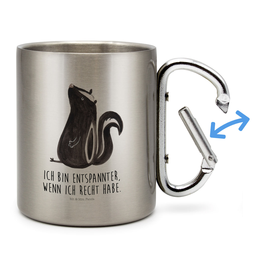 Edelstahlbecher Stinktier sitzend Edelstahltasse, Karabiner, Edelstahlbecher, Outdoor, Camping, Tasse, Becher, Stinktier, Skunk, Wildtier, Raubtier, Stinker, Stinki, Spruch, Büro, Recht, Besserwisser