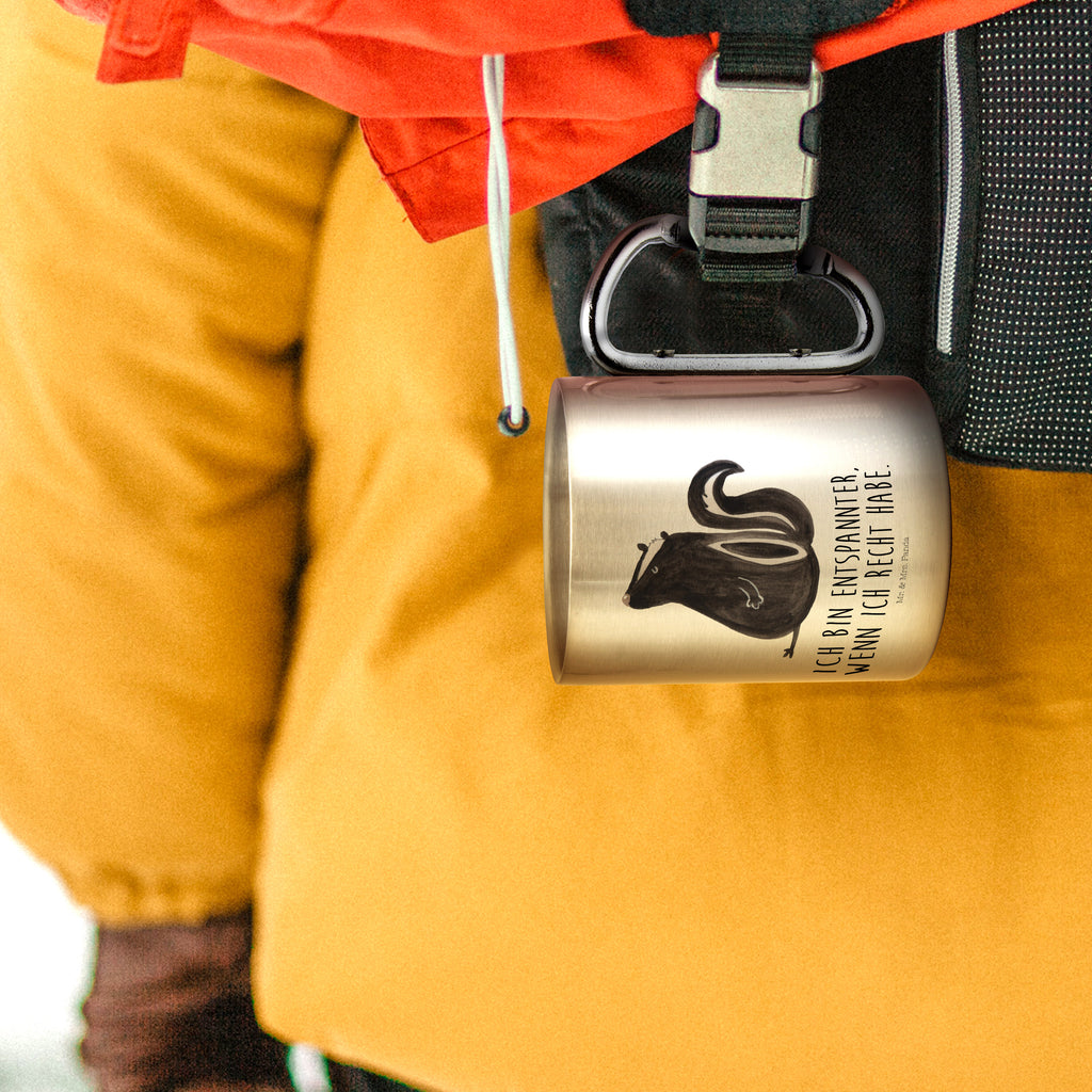 Edelstahlbecher Stinktier sitzend Edelstahltasse, Karabiner, Edelstahlbecher, Outdoor, Camping, Tasse, Becher, Stinktier, Skunk, Wildtier, Raubtier, Stinker, Stinki, Spruch, Büro, Recht, Besserwisser