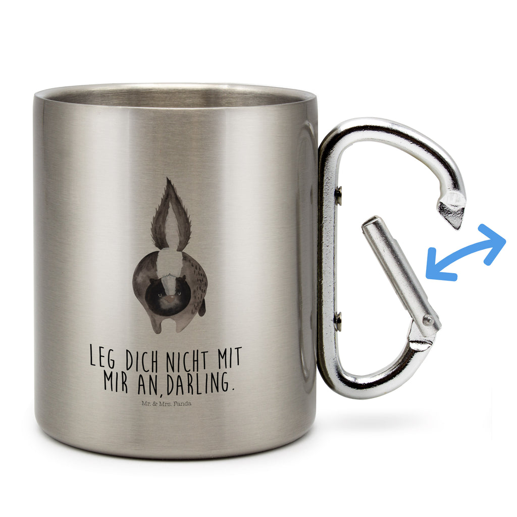 Edelstahlbecher Stinktier Angriff Edelstahltasse, Karabiner, Edelstahlbecher, Outdoor, Camping, Tasse, Becher, Stinktier, Skunk, Wildtier, Raubtier, Stinker, Stinki, wütend, Drohung