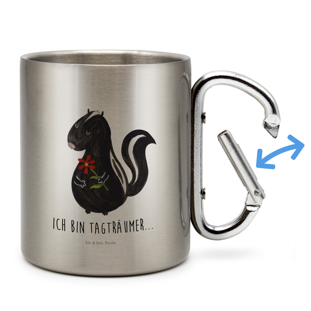 Edelstahlbecher Stinktier Blume Edelstahltasse, Karabiner, Edelstahlbecher, Outdoor, Camping, Tasse, Becher, Stinktier, Skunk, Wildtier, Raubtier, Stinker, Stinki, Tagträumer, verträumt, Dreams, Träume
