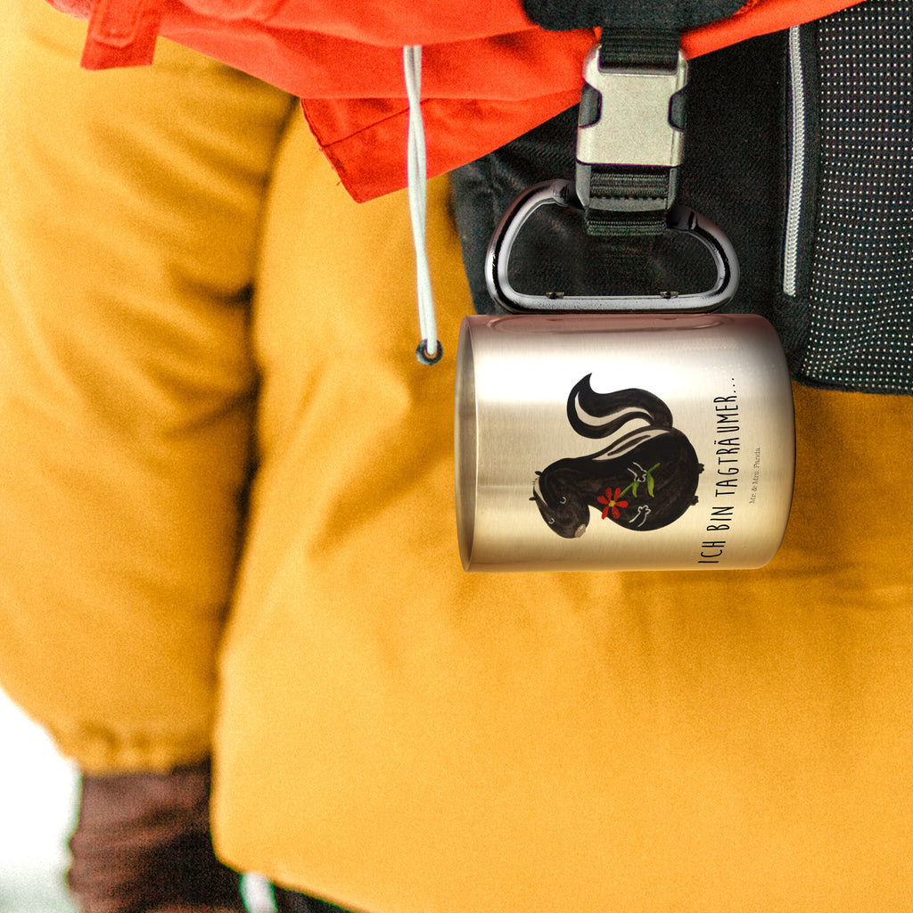 Edelstahlbecher Stinktier Blume Edelstahltasse, Karabiner, Edelstahlbecher, Outdoor, Camping, Tasse, Becher, Stinktier, Skunk, Wildtier, Raubtier, Stinker, Stinki, Tagträumer, verträumt, Dreams, Träume