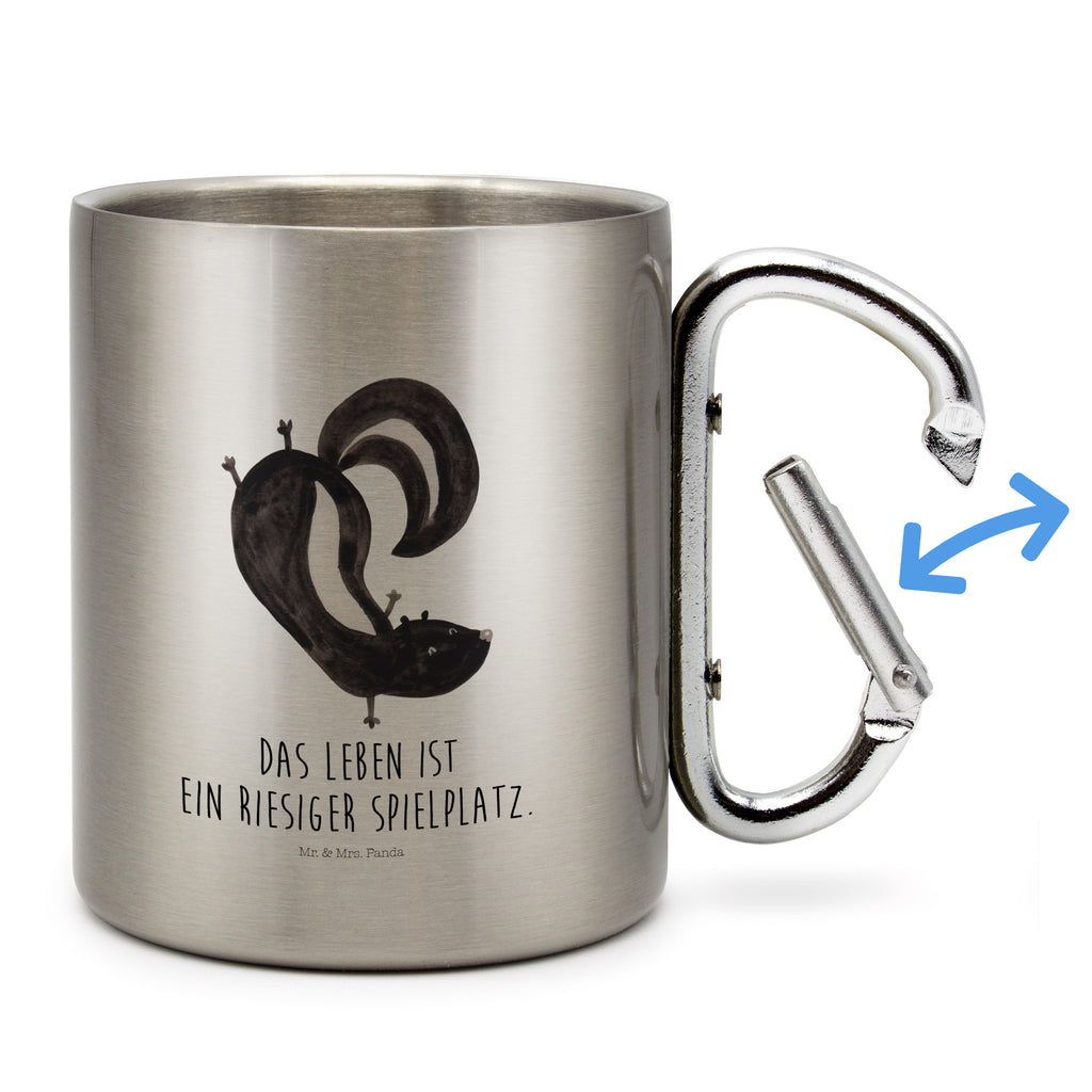 Edelstahlbecher Stinktier Handstand Edelstahltasse, Karabiner, Edelstahlbecher, Outdoor, Camping, Tasse, Becher, Stinktier, Skunk, Wildtier, Raubtier, Stinker, Stinki, Spielplatz, verpielt, Kind