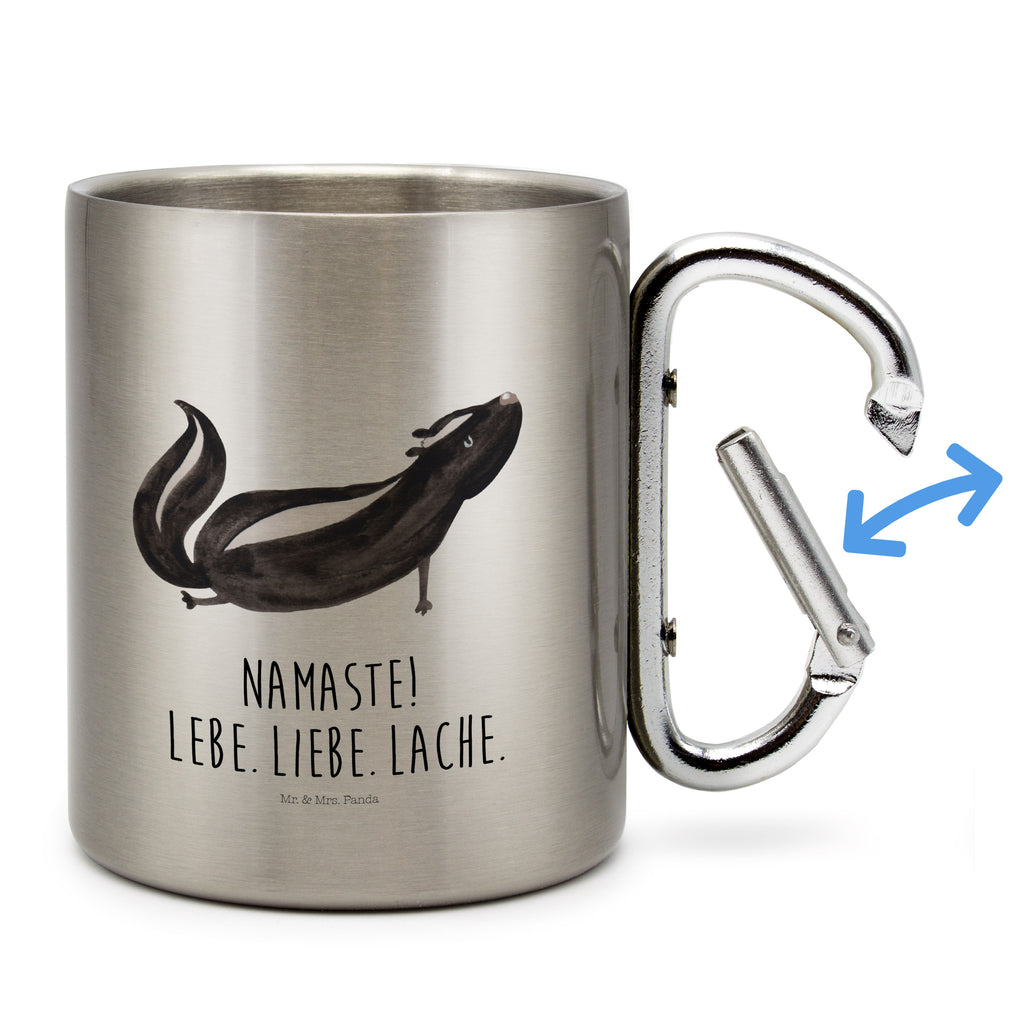 Edelstahlbecher Stinktier Yoga Edelstahltasse, Karabiner, Edelstahlbecher, Outdoor, Camping, Tasse, Becher, Stinktier, Skunk, Wildtier, Raubtier, Stinker, Stinki, Yoga, Namaste, Lebe, Liebe, Lache