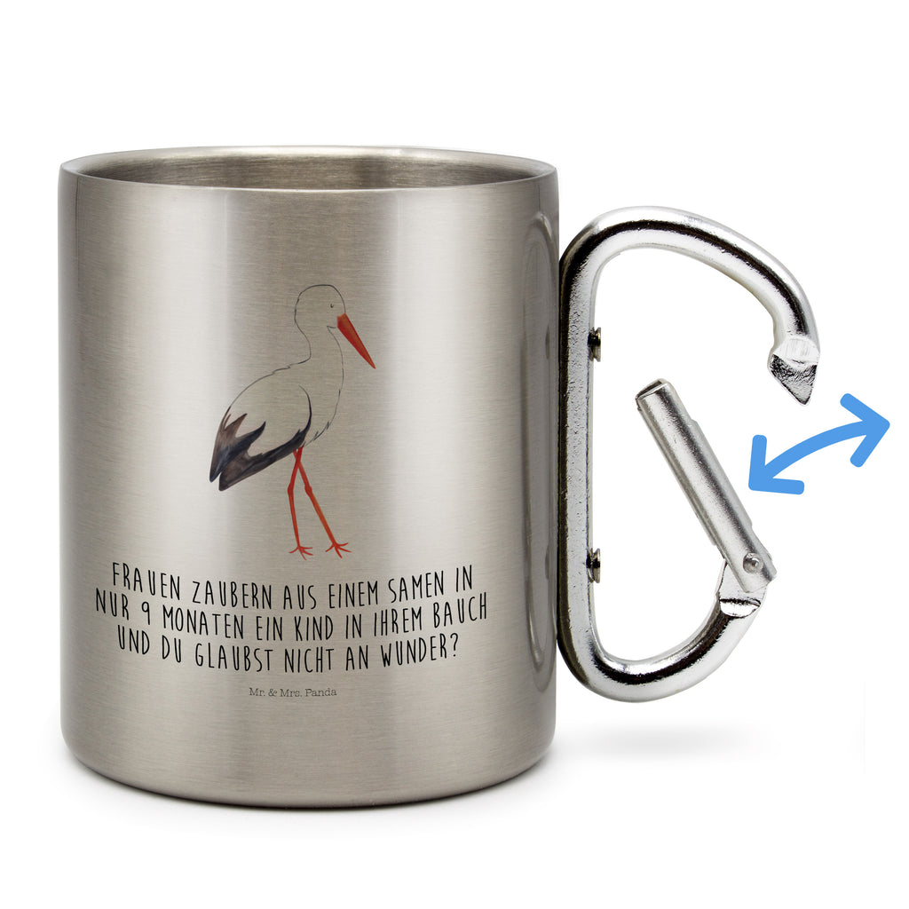 Edelstahlbecher Storch Edelstahltasse, Karabiner, Edelstahlbecher, Outdoor, Camping, Tasse, Becher, Tiermotive, Gute Laune, lustige Sprüche, Tiere, Storch, Störche, Schwangerschaft, Geburt, Mutter, Mütter, Mutter werden, Schwanger, Babybauch, Baby