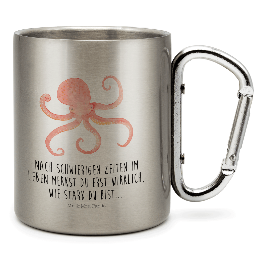 Edelstahlbecher Tintenfisch Edelstahltasse, Karabiner, Edelstahlbecher, Outdoor, Camping, Tasse, Becher, Tiermotive, Gute Laune, lustige Sprüche, Tiere, Meer, Meerestier, Krake, Tintenfisch, Arme, Wasser, Ozean