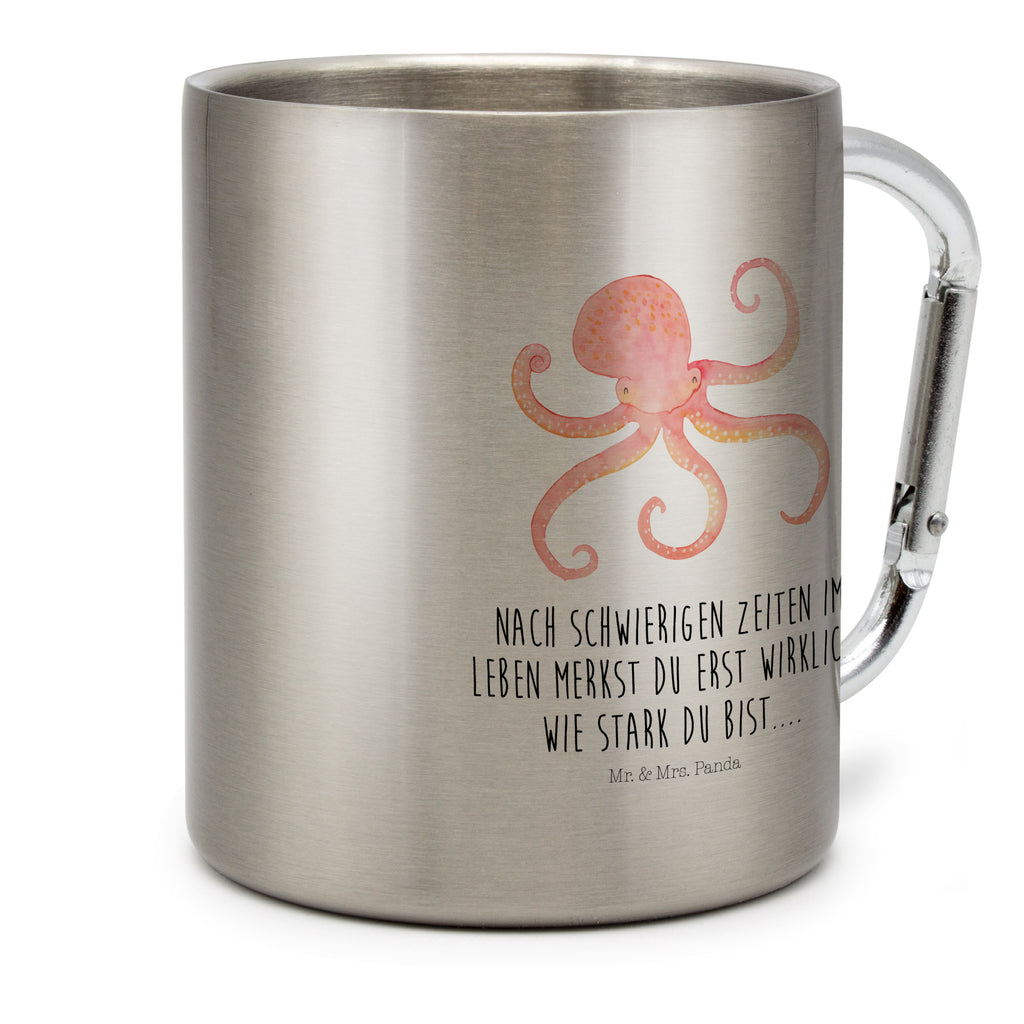 Edelstahlbecher Tintenfisch Edelstahltasse, Karabiner, Edelstahlbecher, Outdoor, Camping, Tasse, Becher, Tiermotive, Gute Laune, lustige Sprüche, Tiere, Meer, Meerestier, Krake, Tintenfisch, Arme, Wasser, Ozean