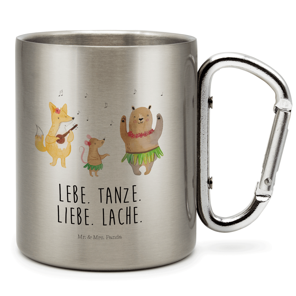 Edelstahlbecher Waldtiere Aloha Edelstahltasse, Karabiner, Edelstahlbecher, Outdoor, Camping, Tasse, Becher, Tiermotive, Gute Laune, lustige Sprüche, Tiere, Wald, Waldtiere, Musik, Aloha, Bär, Hase, Igel, Tanzen, Leben, Lachen