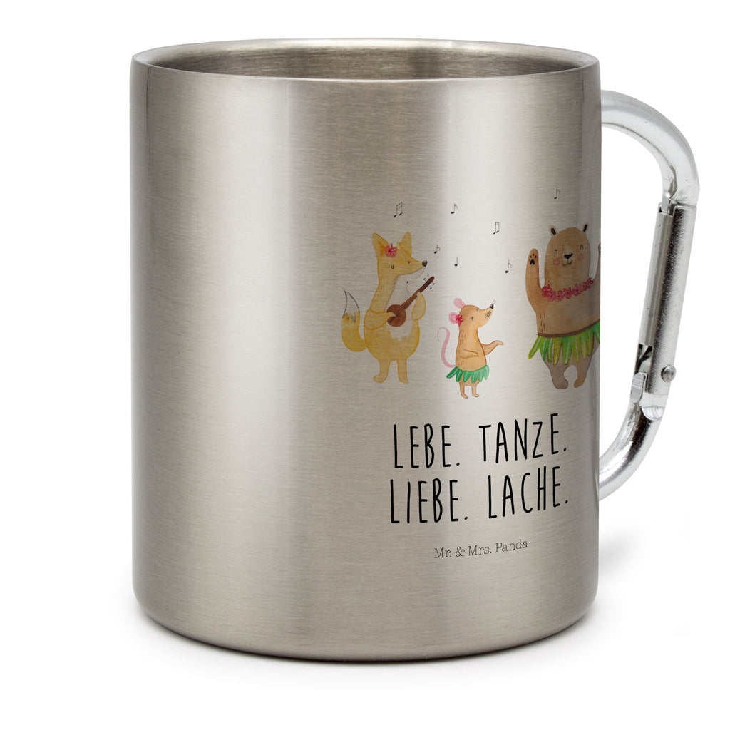 Edelstahlbecher Waldtiere Aloha Edelstahltasse, Karabiner, Edelstahlbecher, Outdoor, Camping, Tasse, Becher, Tiermotive, Gute Laune, lustige Sprüche, Tiere, Wald, Waldtiere, Musik, Aloha, Bär, Hase, Igel, Tanzen, Leben, Lachen