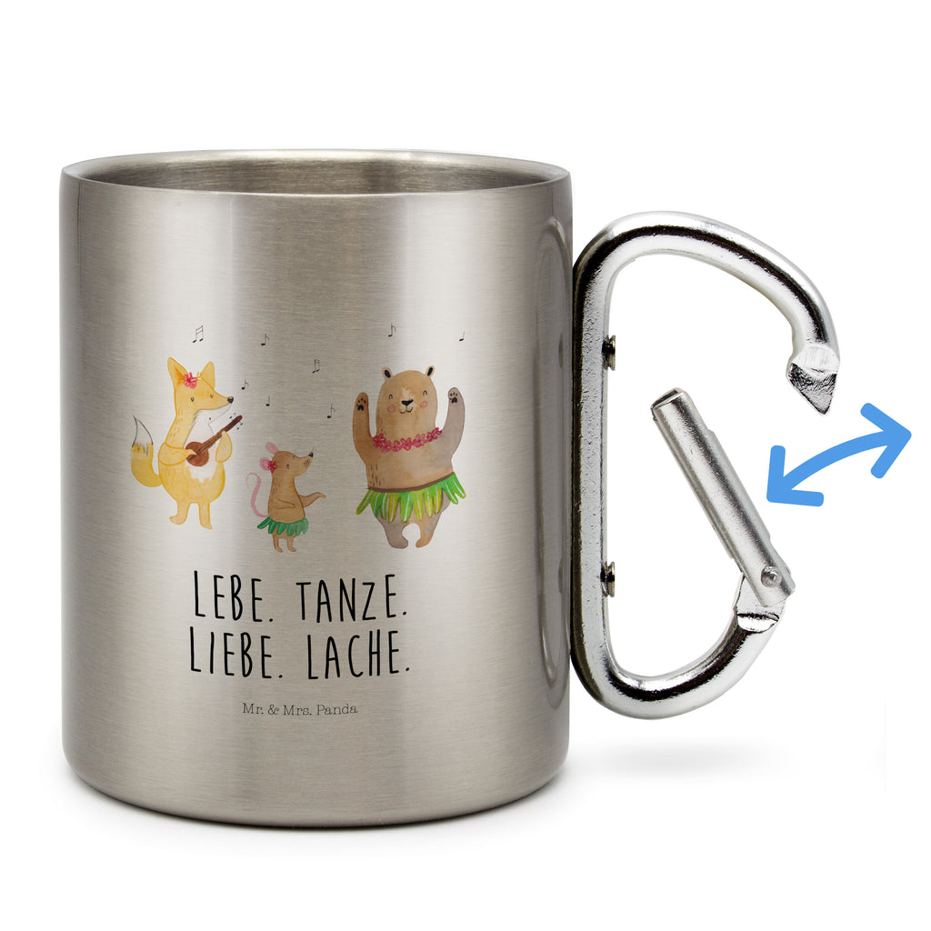 Edelstahlbecher Waldtiere Aloha Edelstahltasse, Karabiner, Edelstahlbecher, Outdoor, Camping, Tasse, Becher, Tiermotive, Gute Laune, lustige Sprüche, Tiere, Wald, Waldtiere, Musik, Aloha, Bär, Hase, Igel, Tanzen, Leben, Lachen