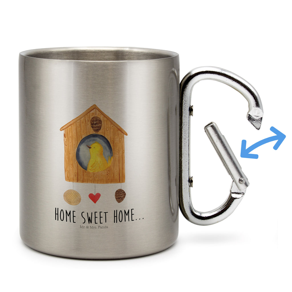 Edelstahlbecher Vogelhaus sweet Home Edelstahltasse, Karabiner, Edelstahlbecher, Outdoor, Camping, Tasse, Becher, Tiermotive, Gute Laune, lustige Sprüche, Tiere, Vogelhaus, Vogel, Home sweet Home, Einzug, Umzug, Geschenk, Einzugsgeschenk, Hausbau, Haus