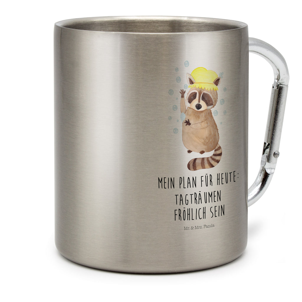 Edelstahlbecher Waschbär Edelstahltasse, Karabiner, Edelstahlbecher, Outdoor, Camping, Tasse, Becher, Tiermotive, Gute Laune, lustige Sprüche, Tiere, Waschbär, Tagträumen, Plan, Fröhlich, waschen, Seifenblasen