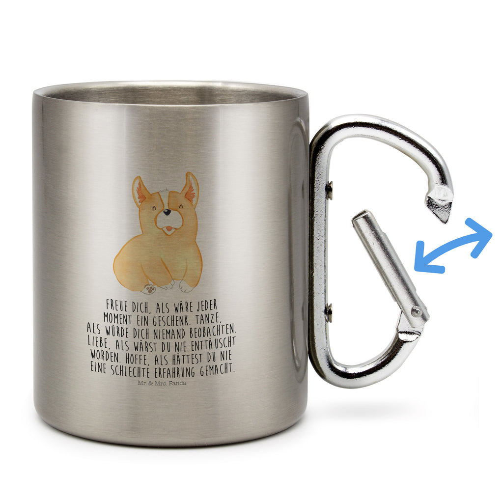 Edelstahlbecher Corgie Edelstahltasse, Karabiner, Edelstahlbecher, Outdoor, Camping, Tasse, Becher, Hund, Hundemotiv, Haustier, Hunderasse, Tierliebhaber, Hundebesitzer, Sprüche, Corgie, Welsh Corgie Pembroke, britisch, Motivation, Spruch, Hundespruch, Lebensfreude
