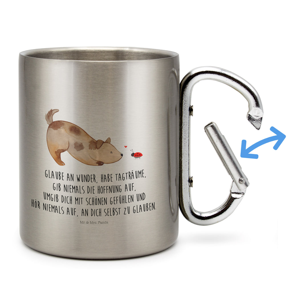 Edelstahlbecher Hund Marienkäfer Edelstahltasse, Karabiner, Edelstahlbecher, Outdoor, Camping, Tasse, Becher, Hund, Hundemotiv, Haustier, Hunderasse, Tierliebhaber, Hundebesitzer, Sprüche, Hunde, Hundespruch, Marienkäfer, Mischling, Mischlinghund