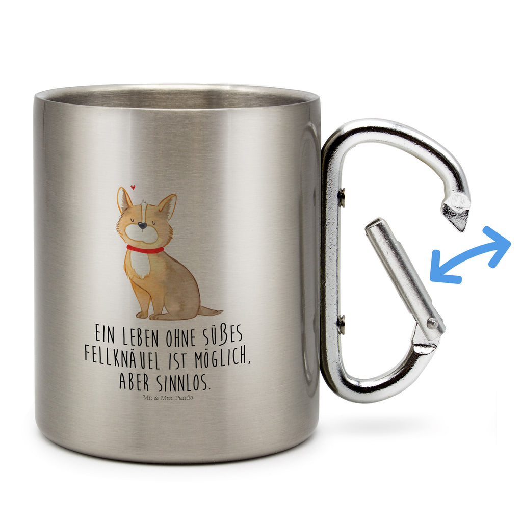 Edelstahlbecher Hundeglück Edelstahltasse, Karabiner, Edelstahlbecher, Outdoor, Camping, Tasse, Becher, Hund, Hundemotiv, Haustier, Hunderasse, Tierliebhaber, Hundebesitzer, Sprüche, Corgie, Hundeliebe, Spruch, Hundemama, Liebe