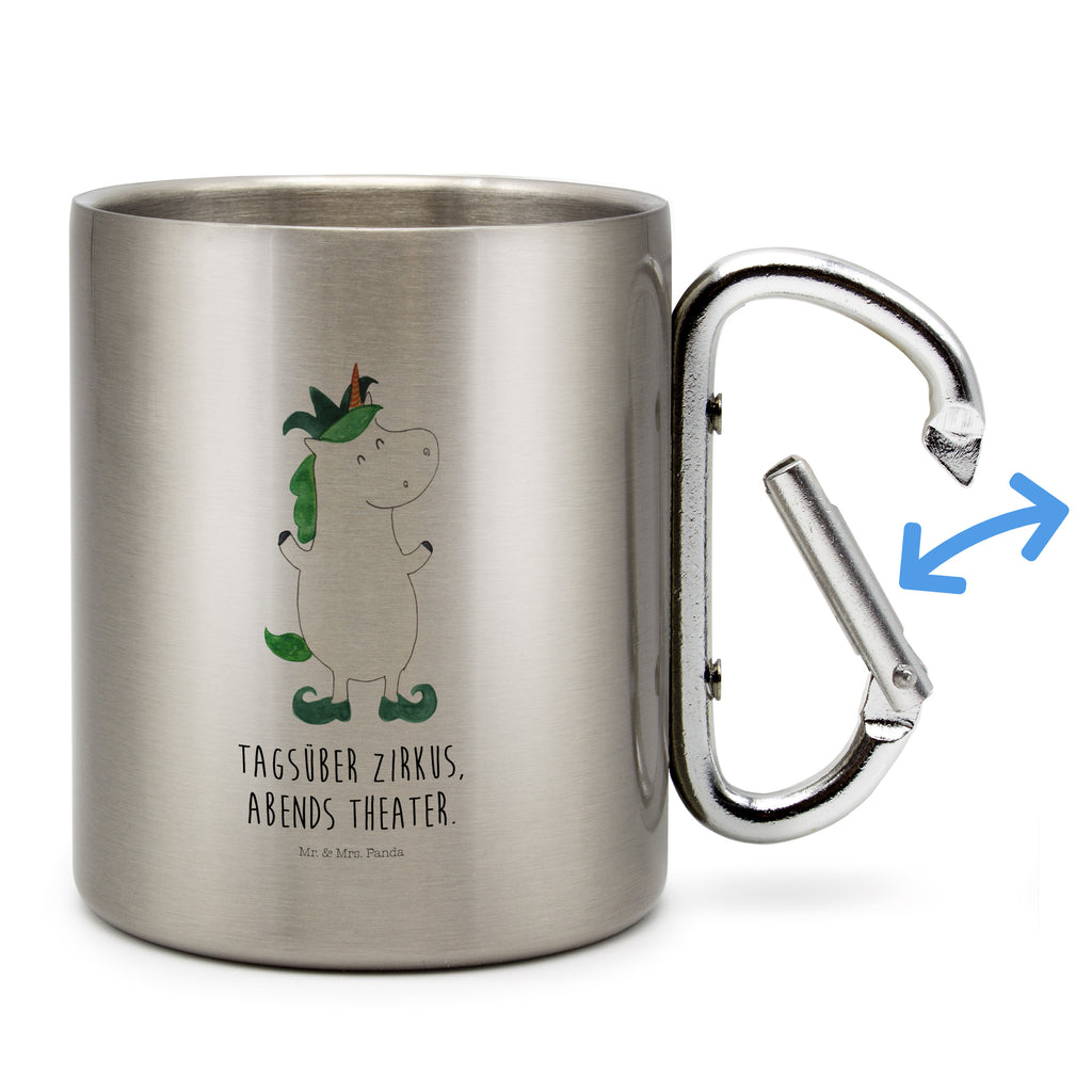 Edelstahlbecher Einhorn Joker Edelstahltasse, Karabiner, Edelstahlbecher, Outdoor, Camping, Tasse, Becher, Einhorn, Einhörner, Einhorn Deko, Pegasus, Unicorn, Hofnarr, Kasper, Gaukler, Mittelalter