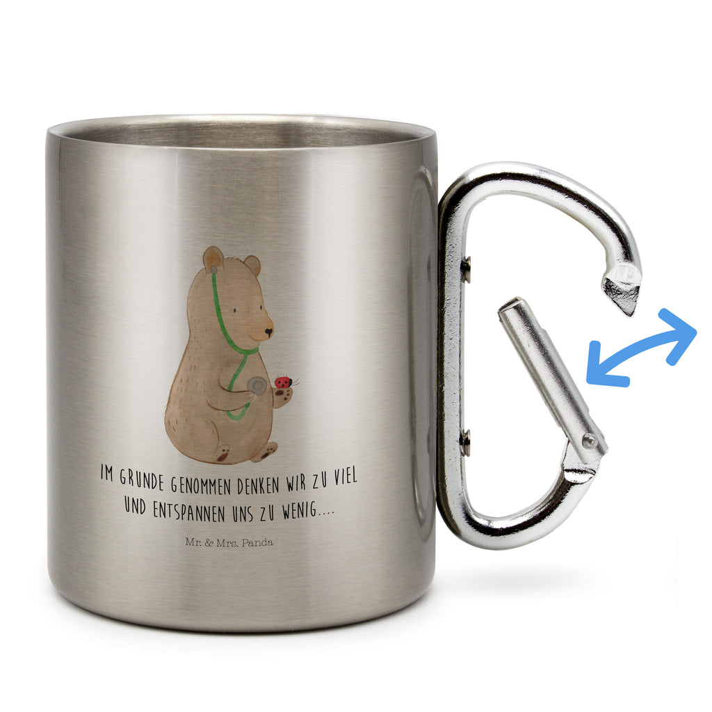 Edelstahlbecher Bär Arzt Edelstahltasse, Karabiner, Edelstahlbecher, Outdoor, Camping, Tasse, Becher, Bär, Teddy, Teddybär, Arzt, Ärztin, Doktor, Professor, Doktorin, Professorin
