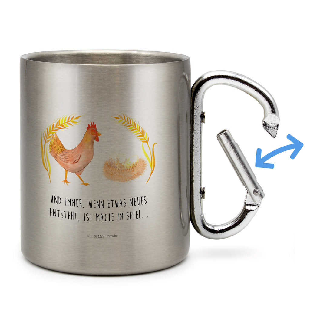Edelstahlbecher Huhn stolz Edelstahltasse, Karabiner, Edelstahlbecher, Outdoor, Camping, Tasse, Becher, Bauernhof, Hoftiere, Landwirt, Landwirtin, Hahn, Henne, Hühner, Eier, Hof, Landleben, Motivation, Geburt, Magie, Spruch, Schwangerschaft