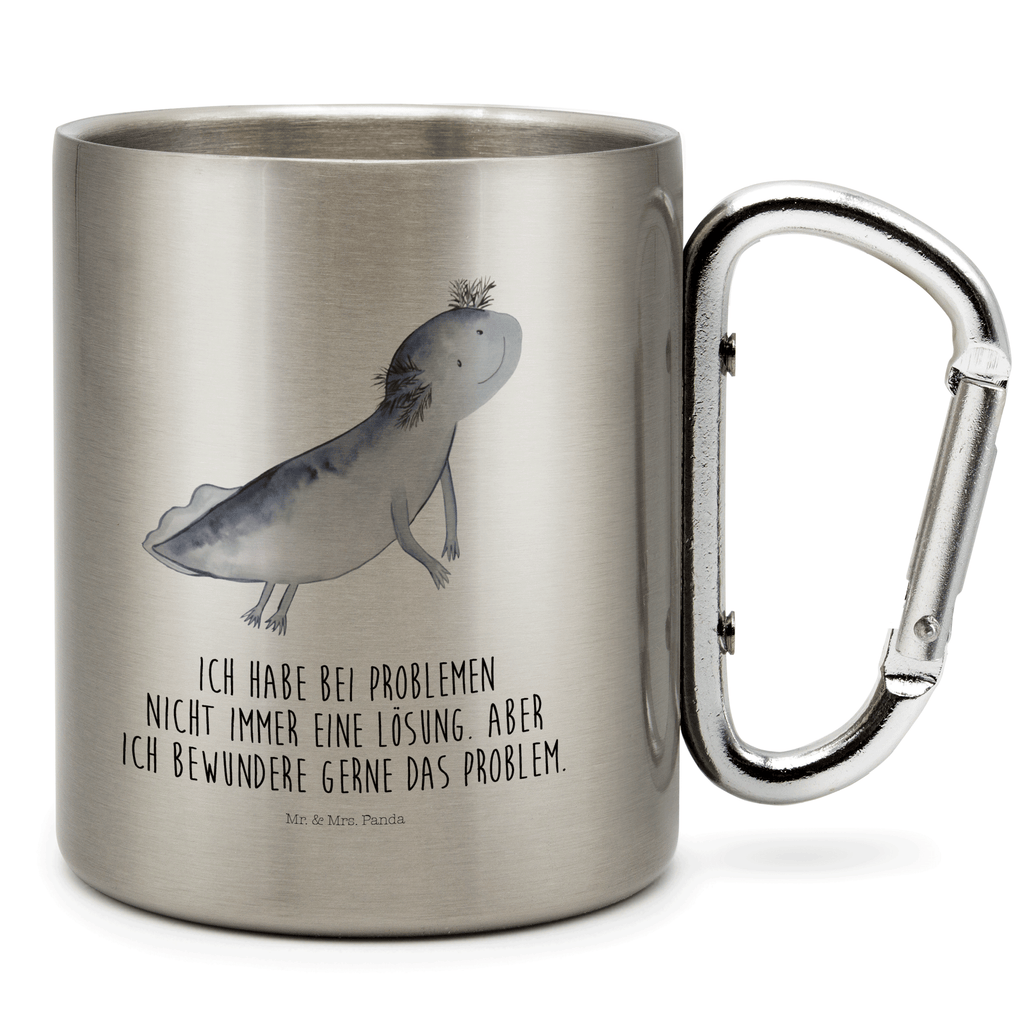 Edelstahlbecher Axolotl schwimmt Edelstahltasse, Karabiner, Edelstahlbecher, Outdoor, Camping, Tasse, Becher, Axolotl, Molch, Axolot, Schwanzlurch, Lurch, Lurche, Problem, Probleme, Lösungen, Motivation