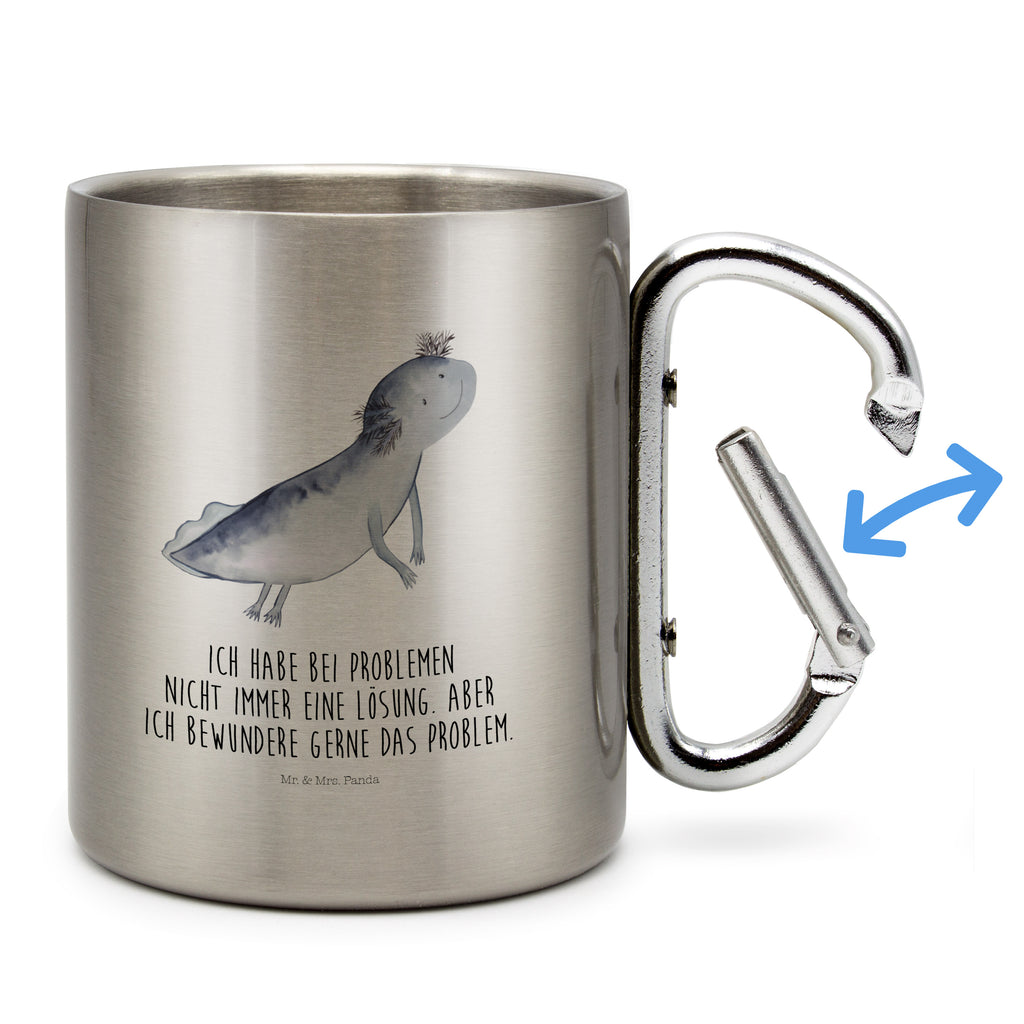 Edelstahlbecher Axolotl schwimmt Edelstahltasse, Karabiner, Edelstahlbecher, Outdoor, Camping, Tasse, Becher, Axolotl, Molch, Axolot, Schwanzlurch, Lurch, Lurche, Problem, Probleme, Lösungen, Motivation