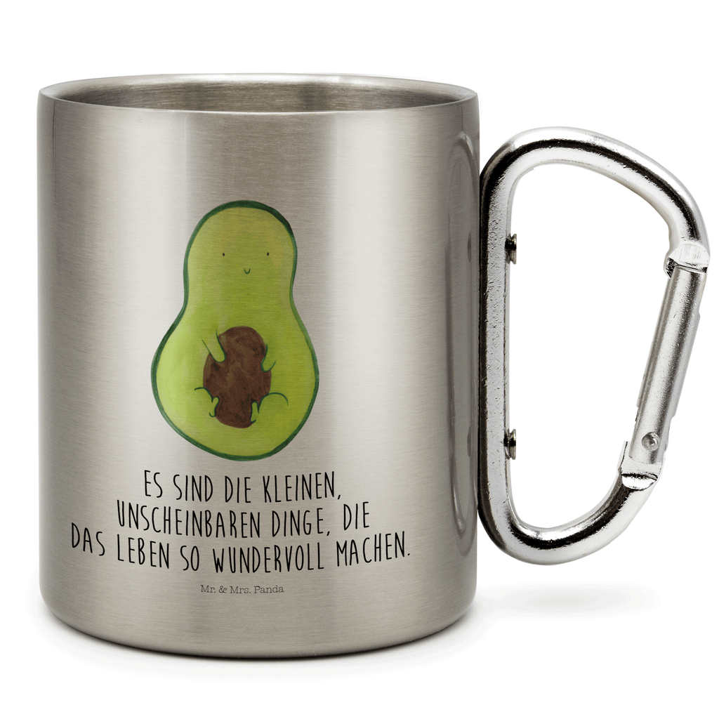 Edelstahlbecher Avocado mit Kern Edelstahltasse, Karabiner, Edelstahlbecher, Outdoor, Camping, Tasse, Becher, Avocado, Veggie, Vegan, Gesund, Avokado, Avocadokern, Kern, Pflanze, Spruch Leben