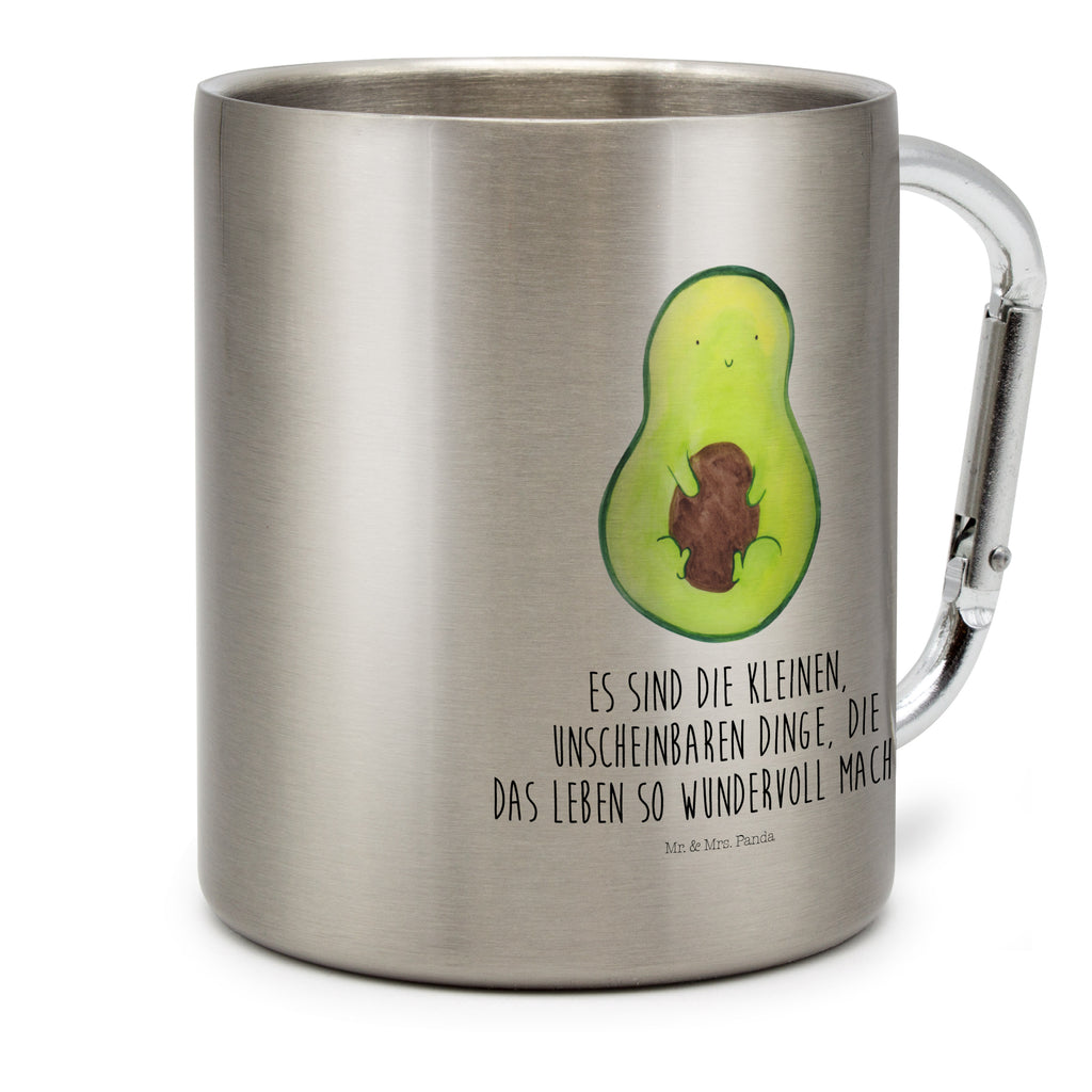 Edelstahlbecher Avocado mit Kern Edelstahltasse, Karabiner, Edelstahlbecher, Outdoor, Camping, Tasse, Becher, Avocado, Veggie, Vegan, Gesund, Avokado, Avocadokern, Kern, Pflanze, Spruch Leben
