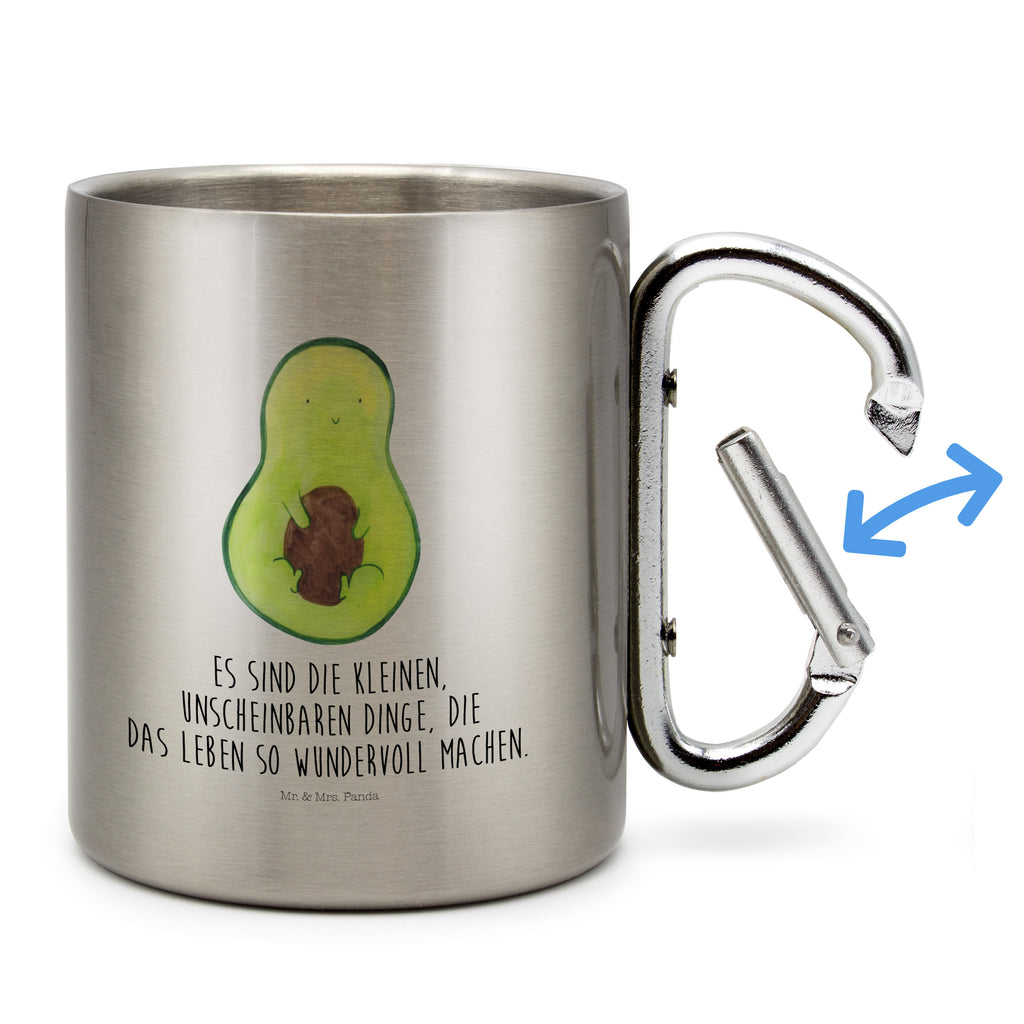 Edelstahlbecher Avocado mit Kern Edelstahltasse, Karabiner, Edelstahlbecher, Outdoor, Camping, Tasse, Becher, Avocado, Veggie, Vegan, Gesund, Avokado, Avocadokern, Kern, Pflanze, Spruch Leben