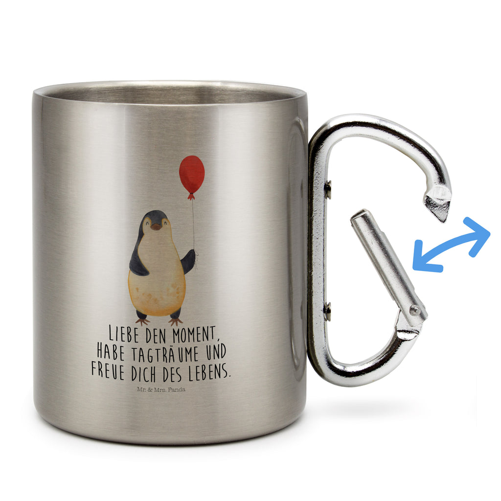 Edelstahlbecher Pinguin Luftballon Edelstahltasse, Karabiner, Edelstahlbecher, Outdoor, Camping, Tasse, Becher, Pinguin, Pinguine, Luftballon, Tagträume, Lebenslust, Geschenk Freundin, Geschenkidee, beste Freundin, Motivation, Neustart, neues Leben, Liebe, Glück