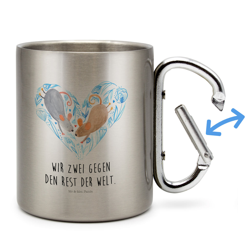 Edelstahlbecher Mäuse Herz Edelstahltasse, Karabiner, Edelstahlbecher, Outdoor, Camping, Tasse, Becher, Liebe, Partner, Freund, Freundin, Ehemann, Ehefrau, Heiraten, Verlobung, Heiratsantrag, Liebesgeschenk, Jahrestag, Hocheitstag, Maus, Mäuse, Liebesbotschaft, Liebesbeweis, Hochzeit, Lieblingsmensch, Gemeinsamkeit, Love, Geschenk für zwei