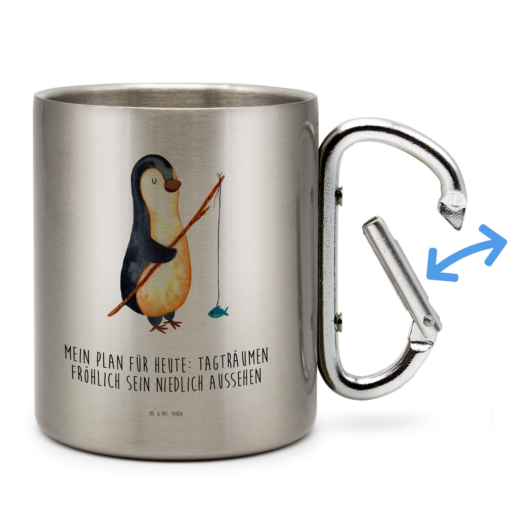 Edelstahlbecher Pinguin Angler Edelstahltasse, Karabiner, Edelstahlbecher, Outdoor, Camping, Tasse, Becher, Pinguin, Pinguine, Angeln, Angler, Tagträume, Hobby, Plan, Planer, Tagesplan, Neustart, Motivation, Geschenk, Freundinnen, Geschenkidee, Urlaub, Wochenende
