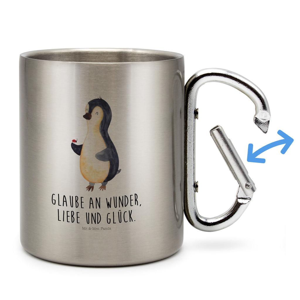 Edelstahlbecher Pinguin Marienkäfer Edelstahltasse, Karabiner, Edelstahlbecher, Outdoor, Camping, Tasse, Becher, Pinguin, Pinguine, Marienkäfer, Liebe, Wunder, Glück, Freude, Lebensfreude