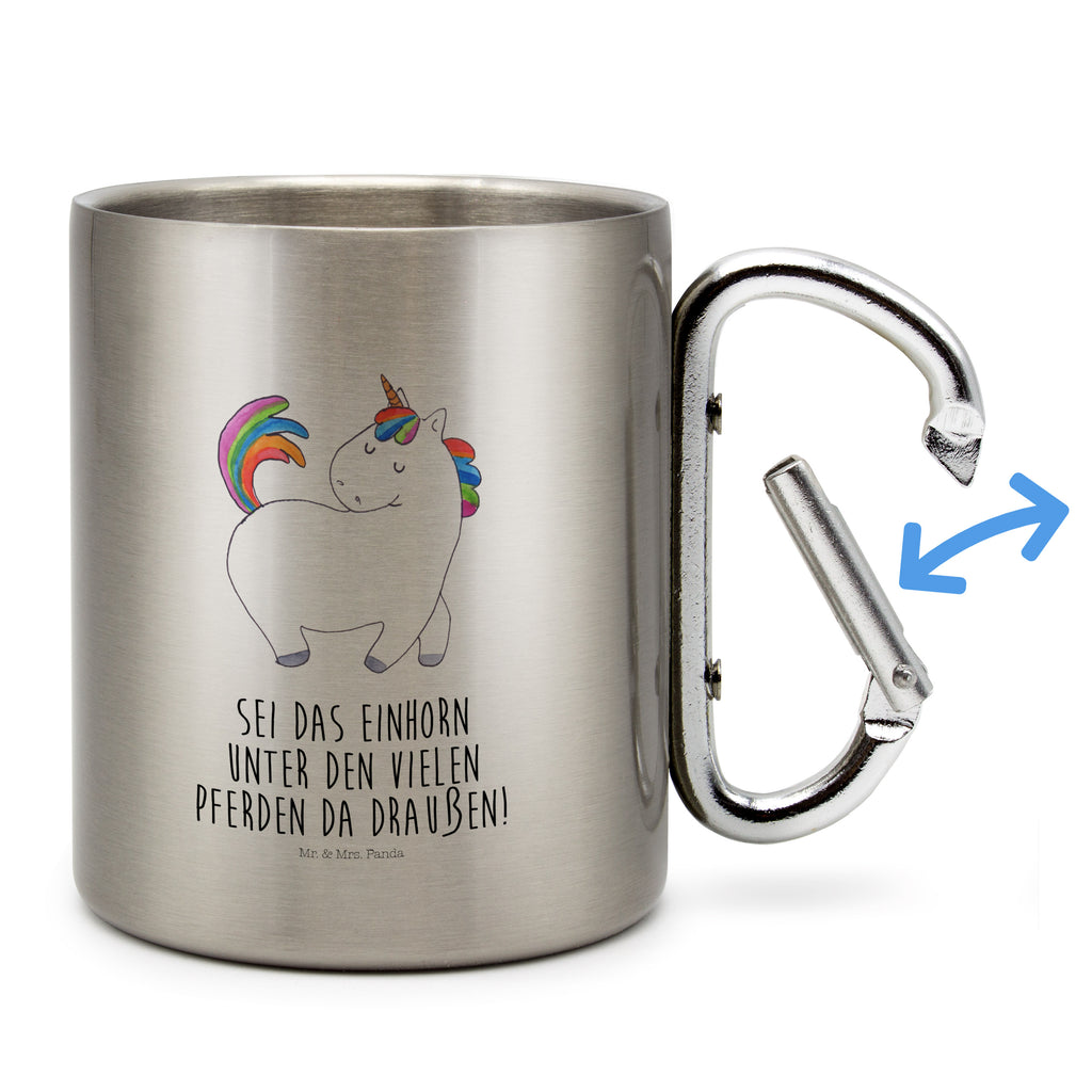 Edelstahlbecher Einhorn stolzierend Edelstahltasse, Karabiner, Edelstahlbecher, Outdoor, Camping, Tasse, Becher, Einhorn, Einhörner, Einhorn Deko, Pegasus, Unicorn, stolz, anders, bunt, Pferd, Reiter, Reiten, Freundin, Geschenk