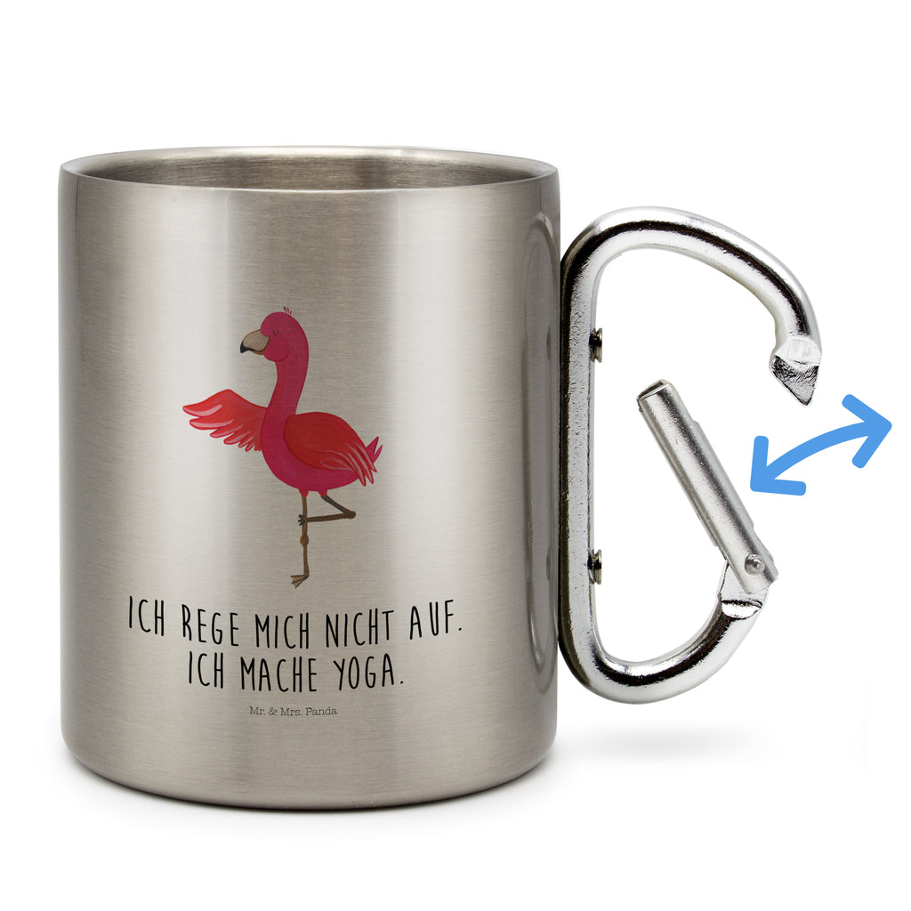 Edelstahlbecher Flamingo Yoga Edelstahltasse, Karabiner, Edelstahlbecher, Outdoor, Camping, Tasse, Becher, Flamingo, Vogel, Yoga, Namaste, Achtsamkeit, Yoga-Übung, Entspannung, Ärger, Aufregen, Tiefenentspannung