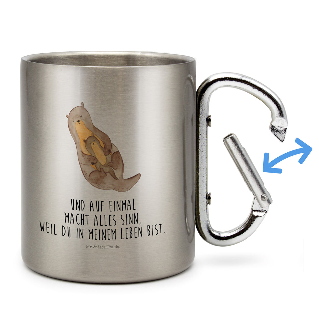 Edelstahlbecher Otter mit Kind Edelstahltasse, Karabiner, Edelstahlbecher, Outdoor, Camping, Tasse, Becher, Otter, Fischotter, Seeotter, Otter Seeotter See Otter