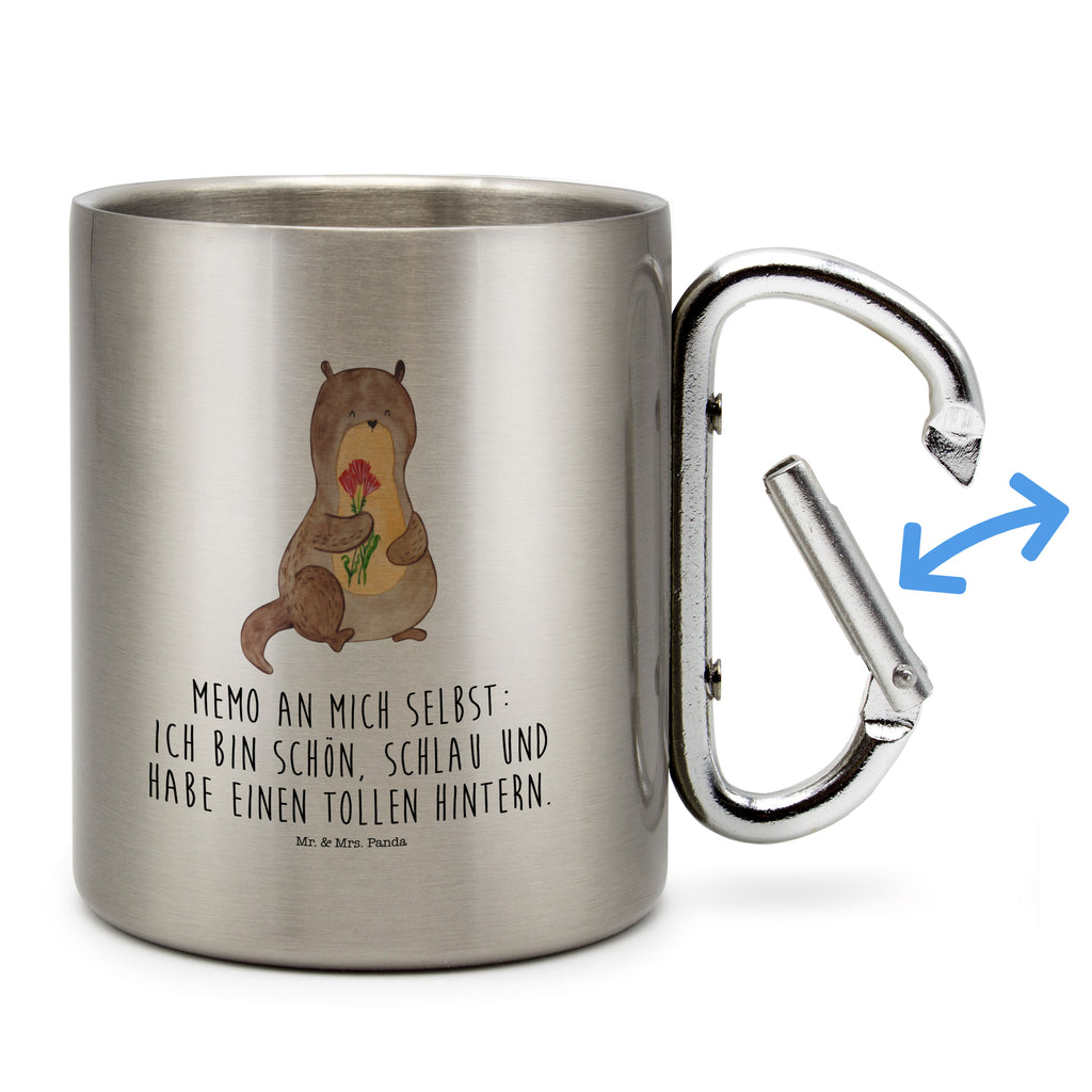 Edelstahlbecher Otter Blumenstrauß Edelstahltasse, Karabiner, Edelstahlbecher, Outdoor, Camping, Tasse, Becher, Otter, Fischotter, Seeotter, Otter Seeotter See Otter