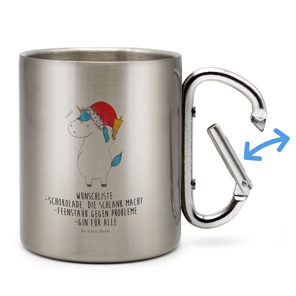Edelstahlbecher Einhorn Weihnachtsmann Edelstahltasse, Karabiner, Edelstahlbecher, Outdoor, Camping, Tasse, Becher, Einhorn, Einhörner, Einhorn Deko, Pegasus, Unicorn, Gin, Schokolade, Schoki, Weihnachten, Weihnachtsmann, Nikolaus, Wunschzettel, Wunschliste, Feenstaub