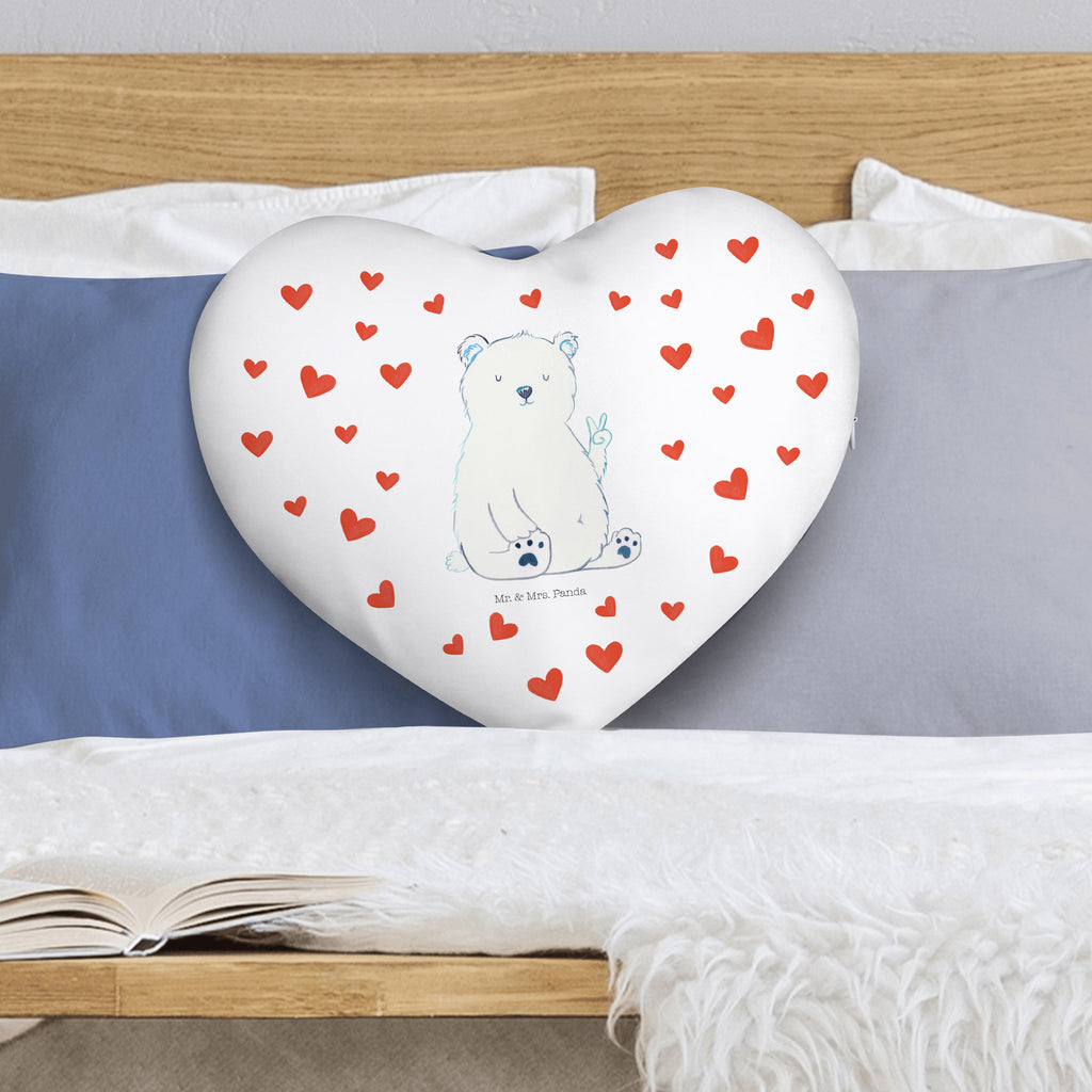 Herzkissen Eisbär Faul Kissen, Herzkissen, Herzform, Herz, Dekokissen, Bär, Teddy, Teddybär, Eisbär, Nordpol, Faul, Entspannen, Relaxen, Büro, Arbeit, Bürojob, Arbeitsplatz, Homeoffice