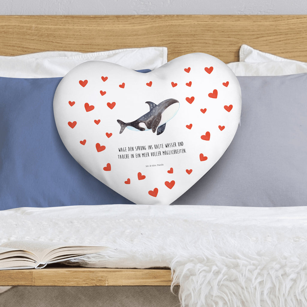 Herzkissen Orca Kissen, Herzkissen, Herzform, Herz, Dekokissen, Meerestiere, Meer, Urlaub, Orca, Orcas, Killerwal, Wal, Möglichkeiten, Büro, Arbeit, Motivation, Selbstliebe, Neustart, Startup