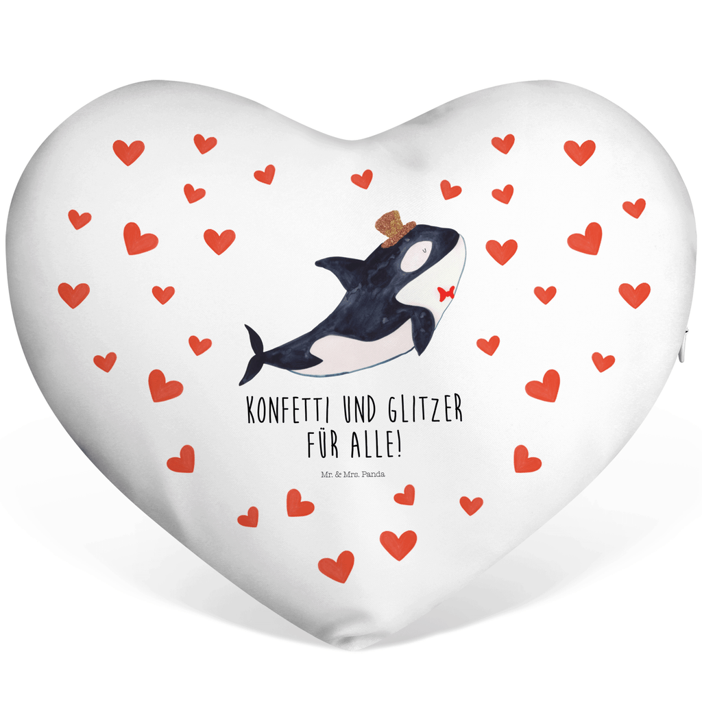 Herzkissen Orca Zylinder Kissen, Herzkissen, Herzform, Herz, Dekokissen, Meerestiere, Meer, Urlaub, Narwal, Glitter, Konfetti, Glitzer, Geburtstag, Feier, Fete, Fest, Glückwunsch, Orca
