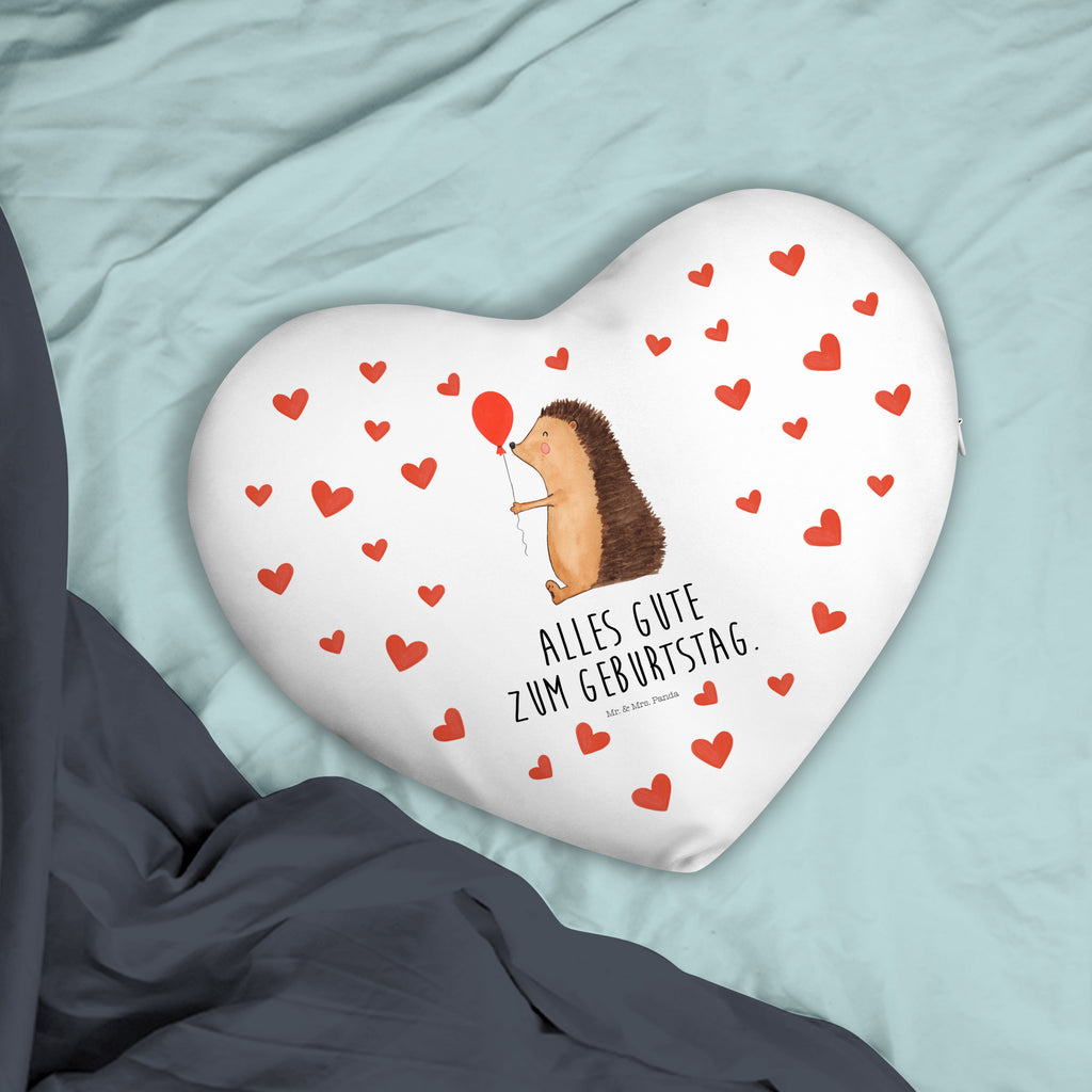 Herzkissen Igel mit Luftballon Kissen, Herzkissen, Herzform, Herz, Dekokissen, Tiermotive, Gute Laune, lustige Sprüche, Tiere, Igel, Geburtstag, Herzlichen Glückwunsch, Glückwunsch, Geburtstagskind, Ballon, Happy Birthday