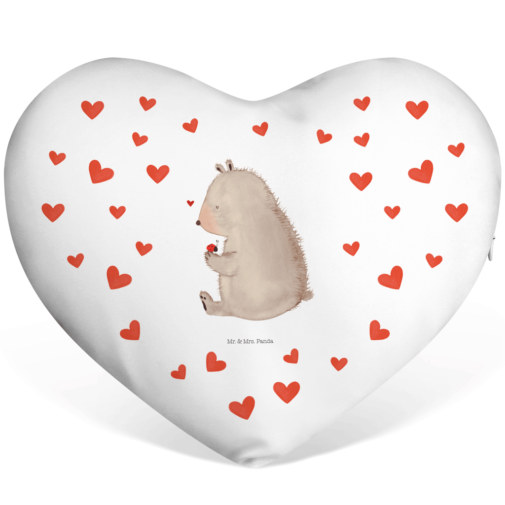 Herzkissen Bär mit Marienkäfer Kissen, Herzkissen, Herzform, Herz, Dekokissen, Bär, Teddy, Teddybär, Marienkäfer, Liebe, Freiheit, Motivation, Das Leben ist schön