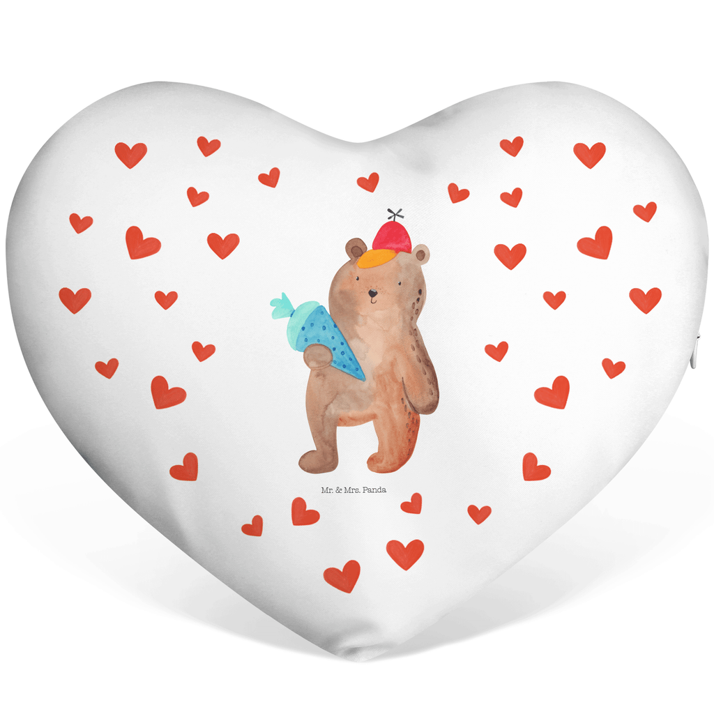 Herzkissen Bär mit Schultüte Kissen, Herzkissen, Herzform, Herz, Dekokissen, Bär, Teddy, Teddybär, Bär Motiv, Schultüte, Erster Schultag Geschenk, Einschulung Geschenk, Schule Geschenk, Grundschule, Schulanfang, Schulbeginn