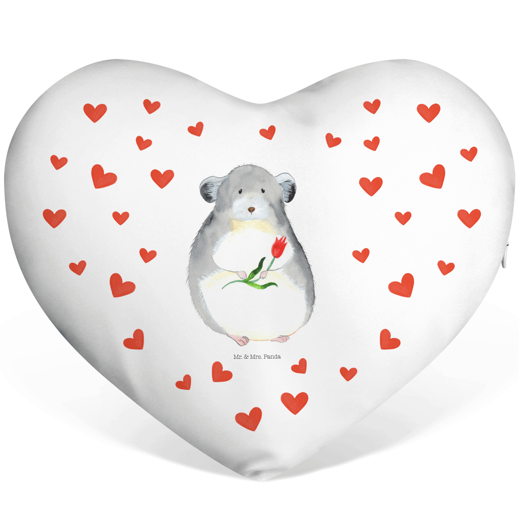 Herzkissen Chinchilla mit Blume Kissen, Herzkissen, Herzform, Herz, Dekokissen, Tiermotive, Gute Laune, lustige Sprüche, Tiere, Chinchilla, Chinchillas, Liebeskummer, Kummer, Depressionen, traurig sein, Chaos, Glücklichsein, Büro, Büroalltag