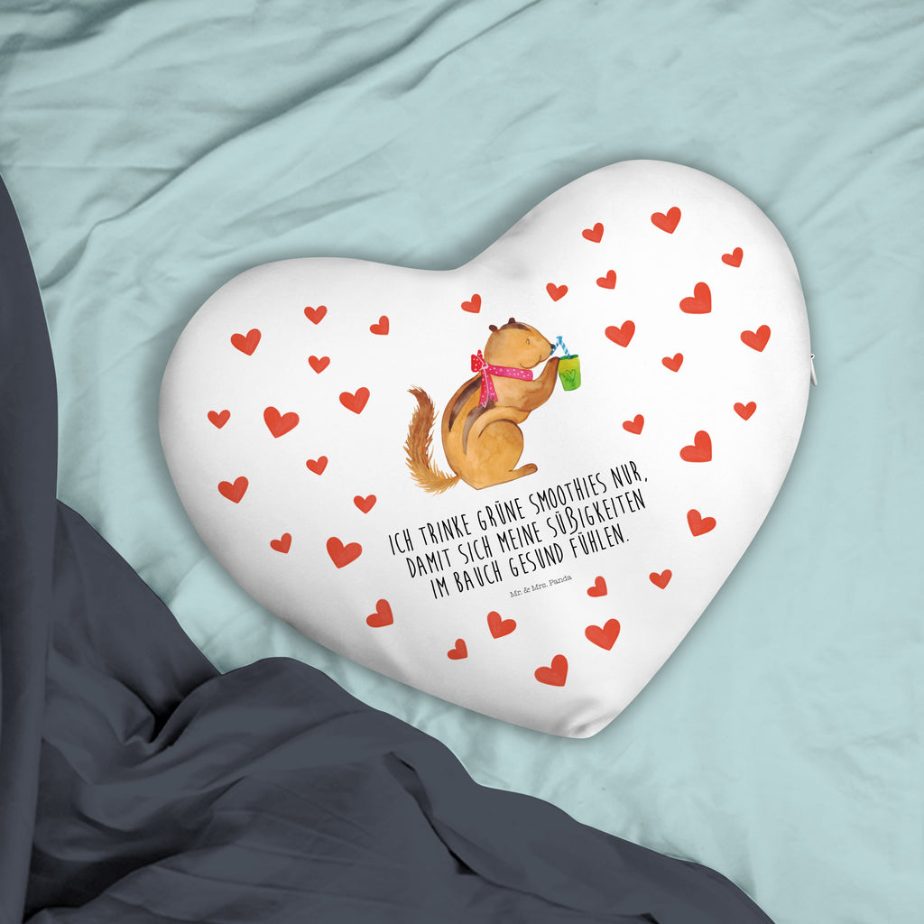 Herzkissen Eichhörnchen Smoothie Kissen, Herzkissen, Herzform, Herz, Dekokissen, Tiermotive, Gute Laune, lustige Sprüche, Tiere, Green Smoothies, Diät, Abnehmen, Streifenhörnchen, Eichhörnchen