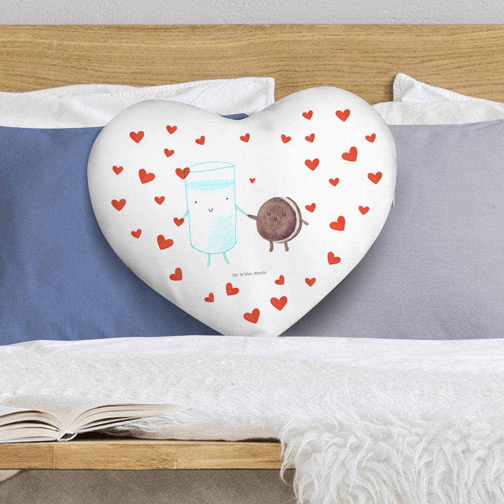 Herzkissen Milch & Keks Kissen, Herzkissen, Herzform, Herz, Dekokissen, Tiermotive, Gute Laune, lustige Sprüche, Tiere, Milk, Cookie, Milch, Keks, Kekse, Kaffee, Einladung Frühstück, Motiv süß, romantisch, perfektes Paar