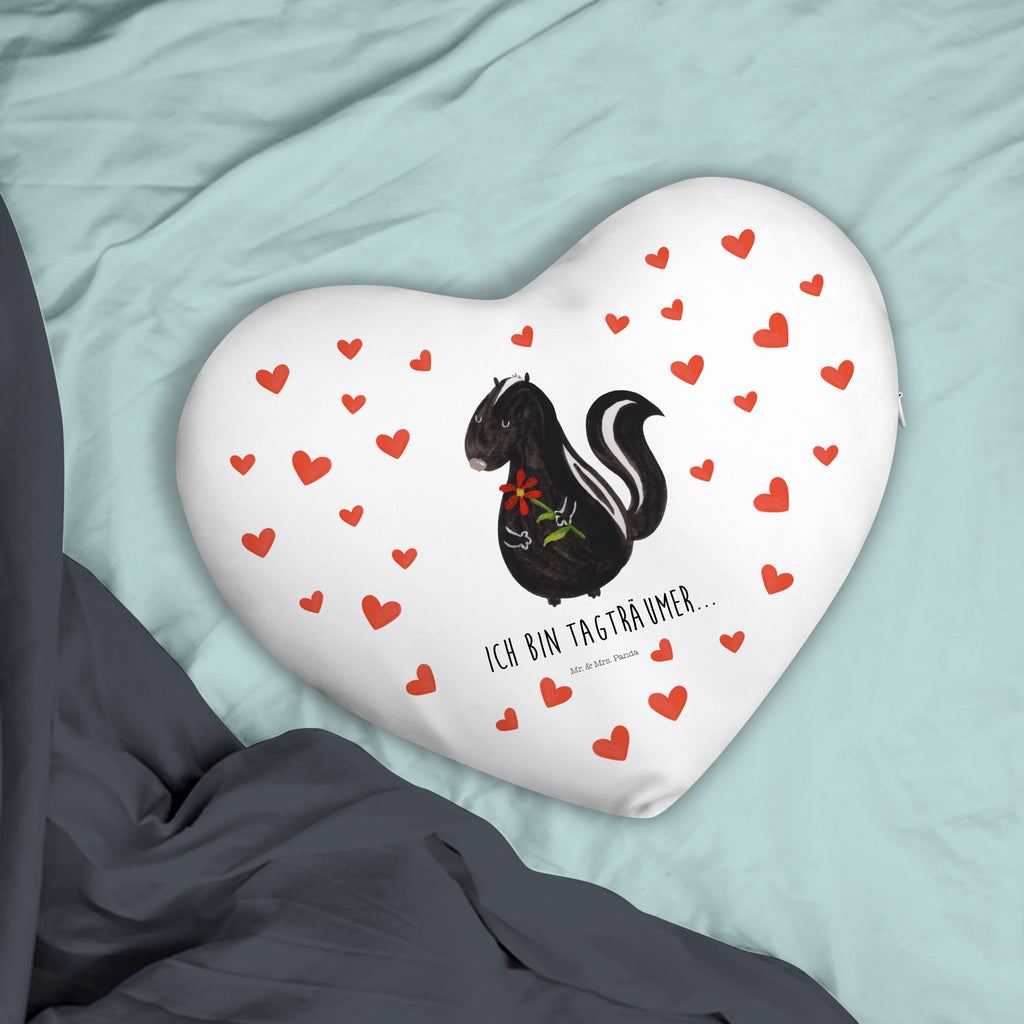 Herzkissen Stinktier Blume Kissen, Herzkissen, Herzform, Herz, Dekokissen, Stinktier, Skunk, Wildtier, Raubtier, Stinker, Stinki, Tagträumer, verträumt, Dreams, Träume