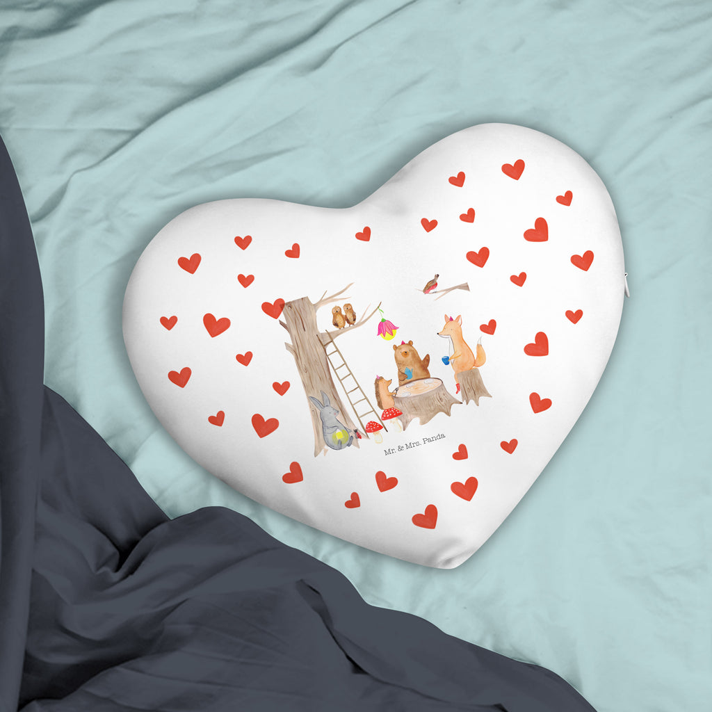 Herzkissen Waldtiere Picknick Kissen, Herzkissen, Herzform, Herz, Dekokissen, Tiermotive, Gute Laune, lustige Sprüche, Tiere, Waldtiere, Picknick, Wald, Fuchs, Hase, Igel, Maus, Eichhörnchen